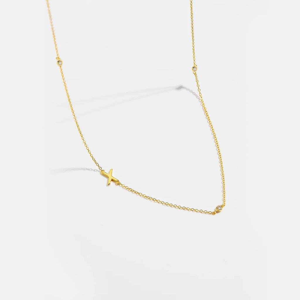 Diamond Initial Letter Gold Necklace-X