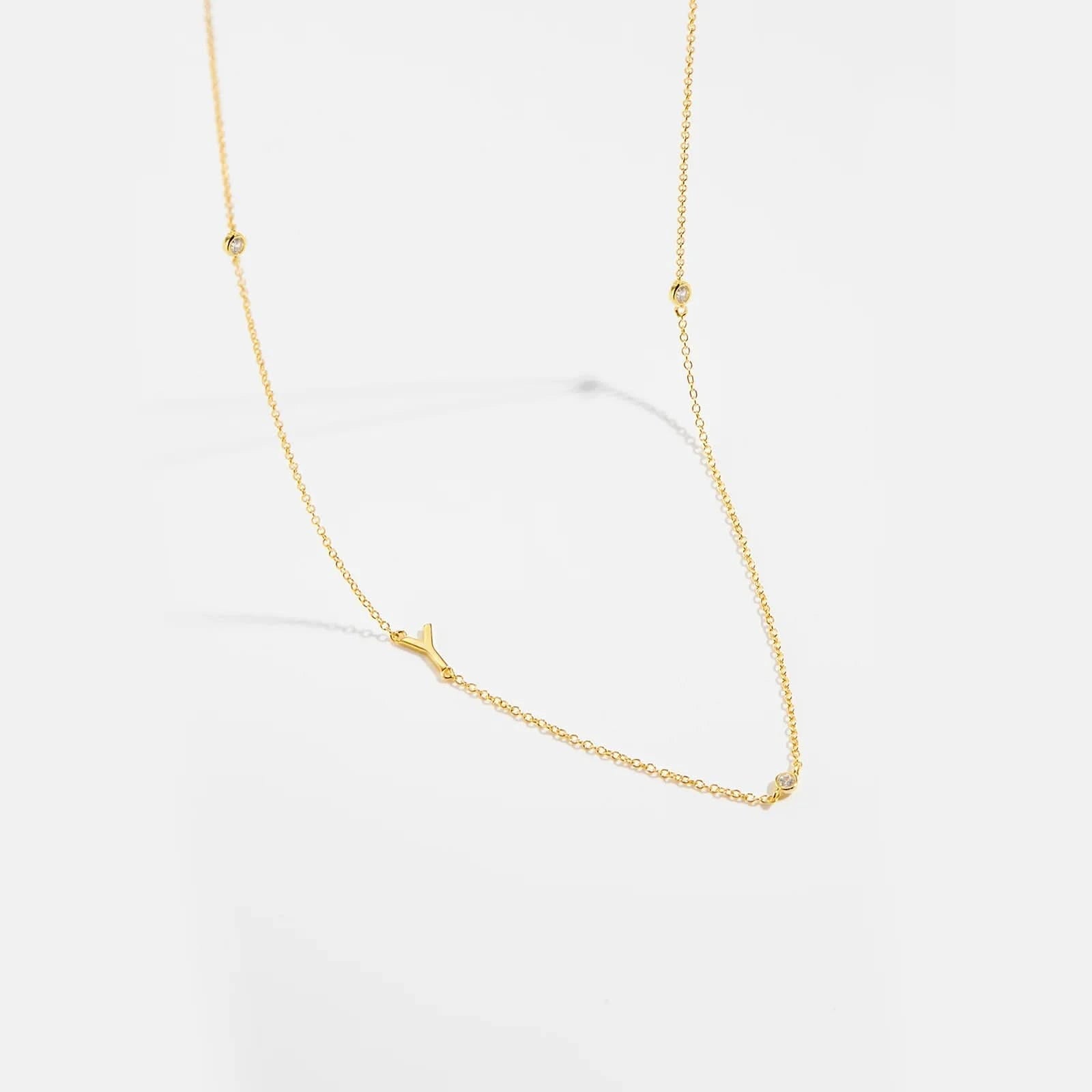 Diamond Initial Letter Gold Necklace-Y