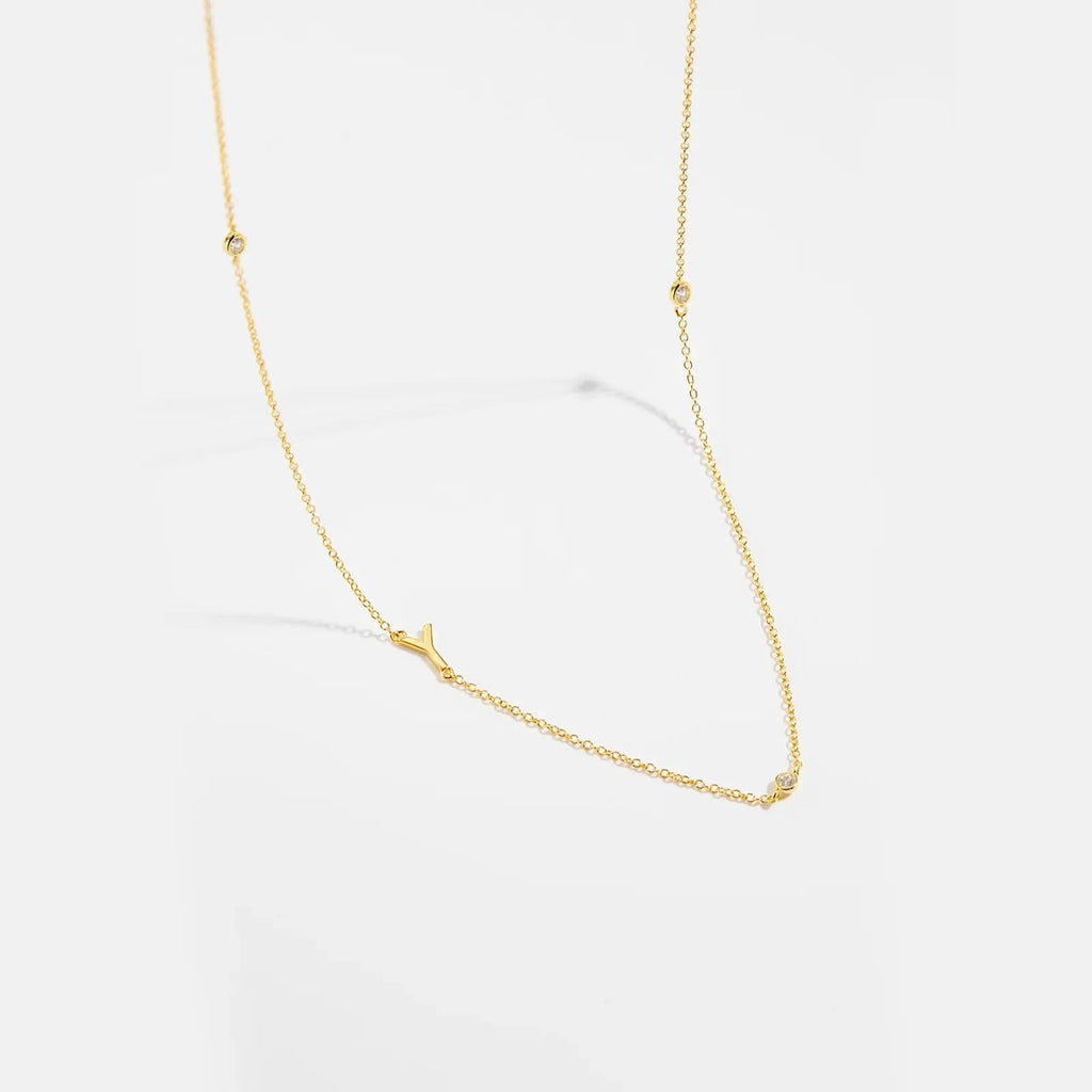 Diamond Initial Letter Gold Necklace-Y