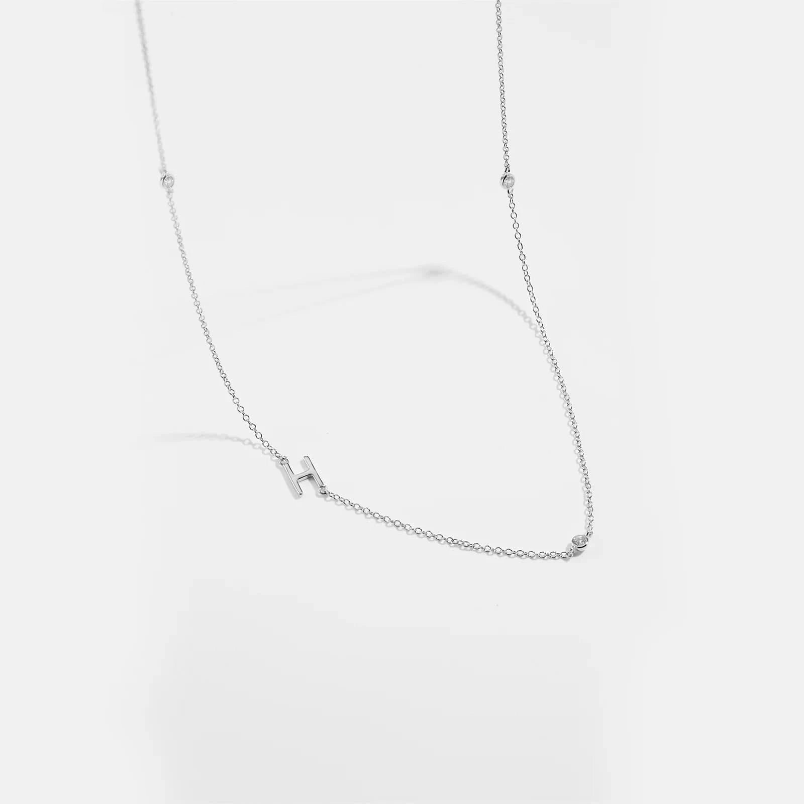 Diamond Initial Letter Silver Necklace-H