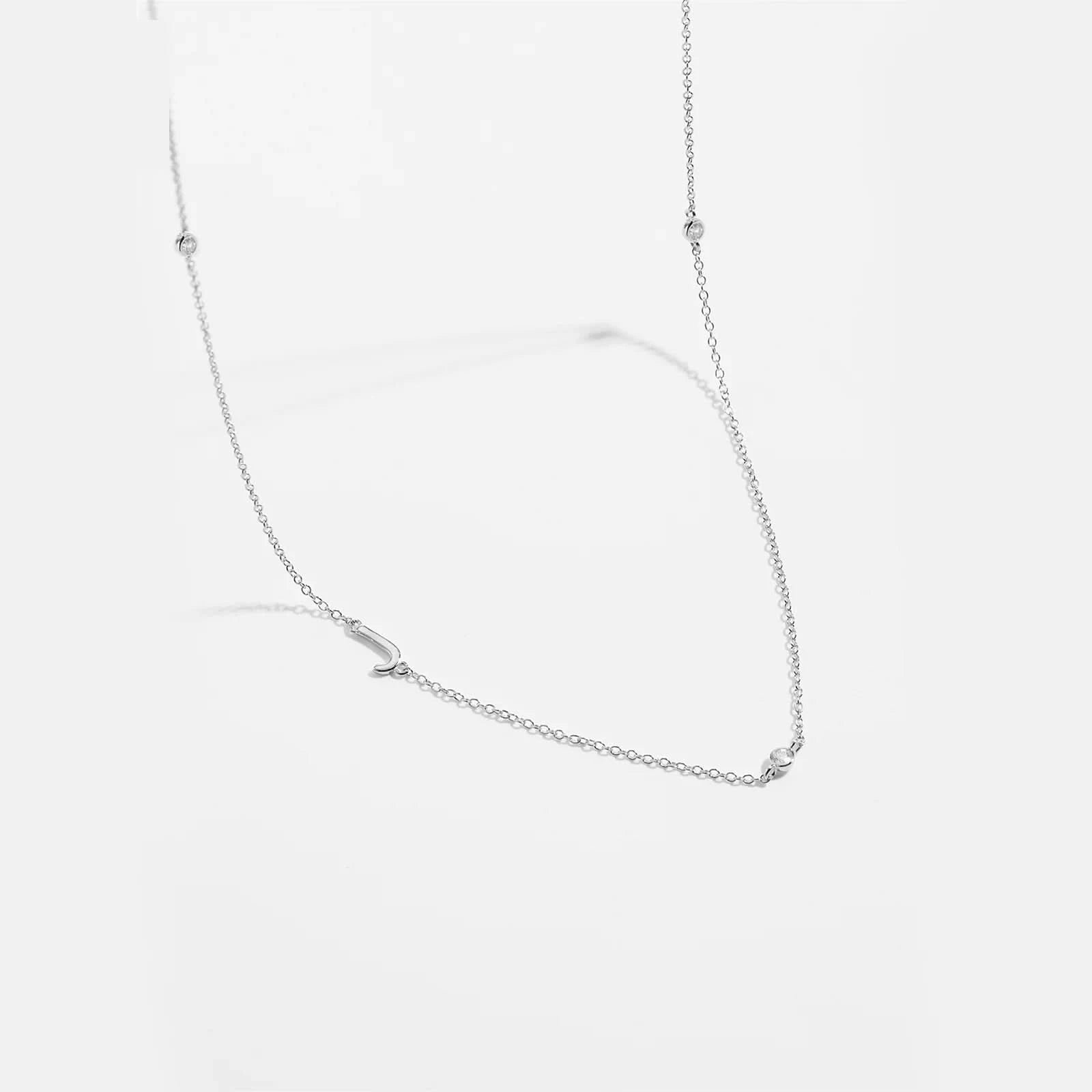 Diamond Initial Letter Silver Necklace-J