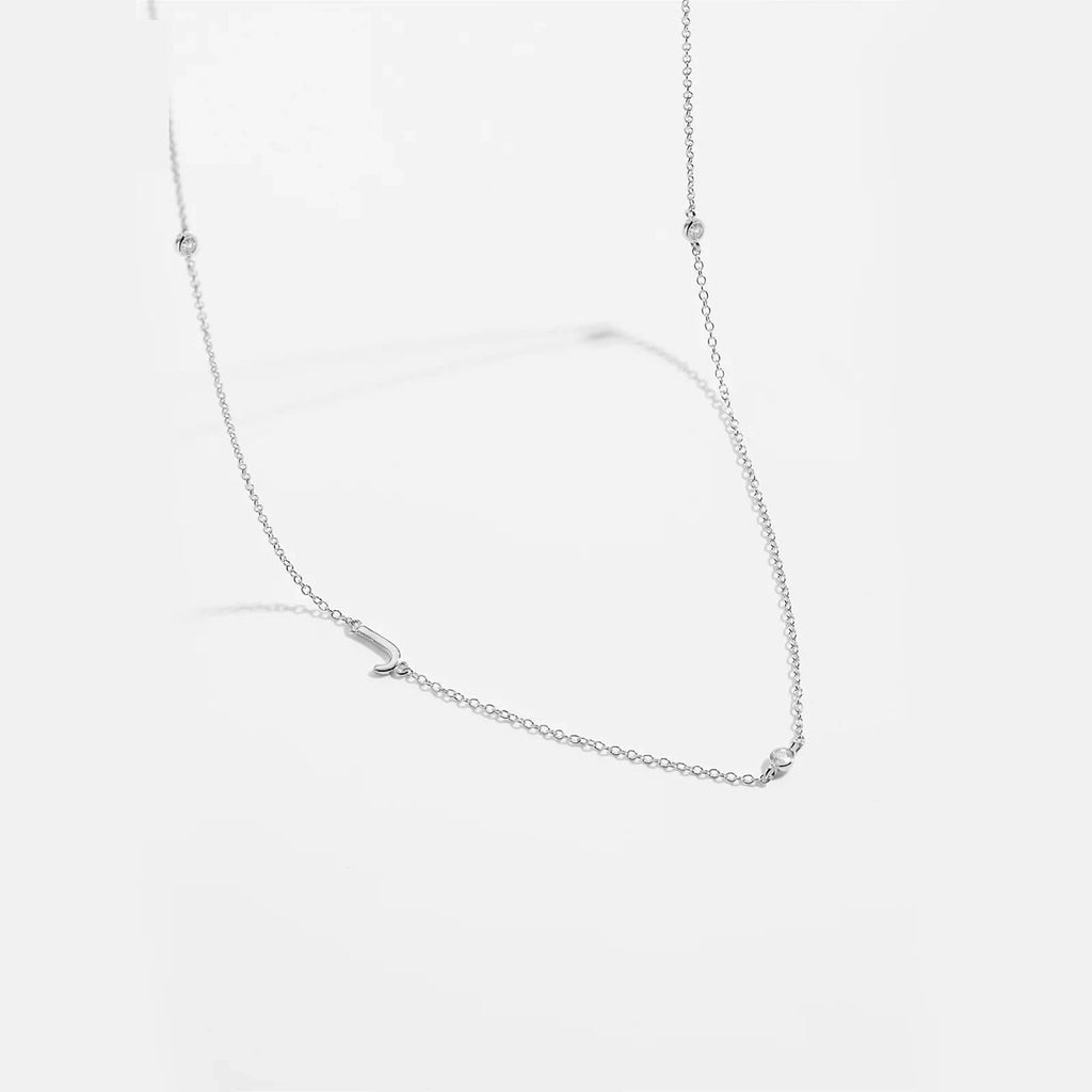 Diamond Initial Letter Silver Necklace-J