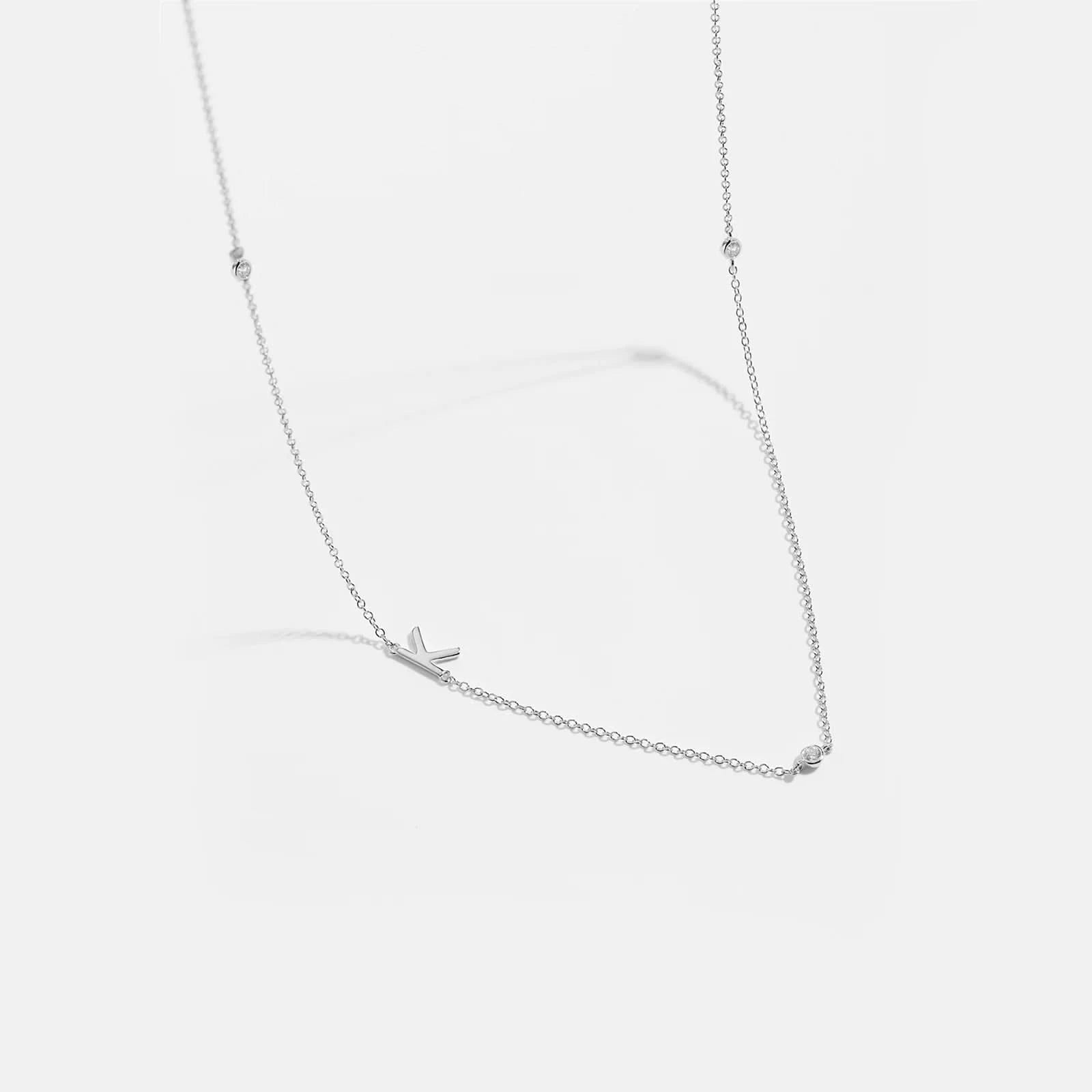 Diamond Initial Letter Silver Necklace-K
