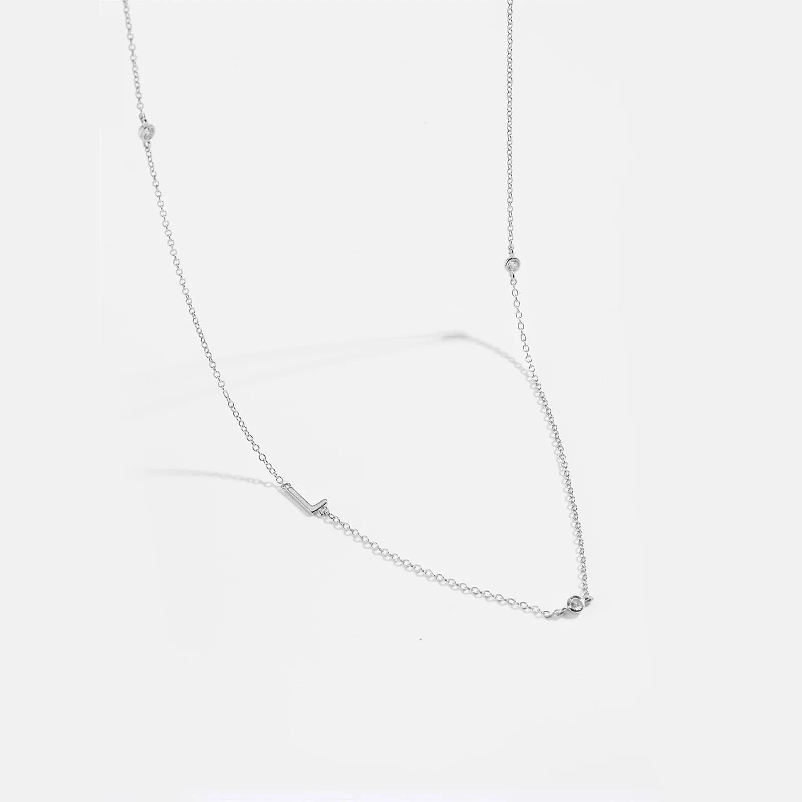 Diamond Initial Letter Silver Necklace-L