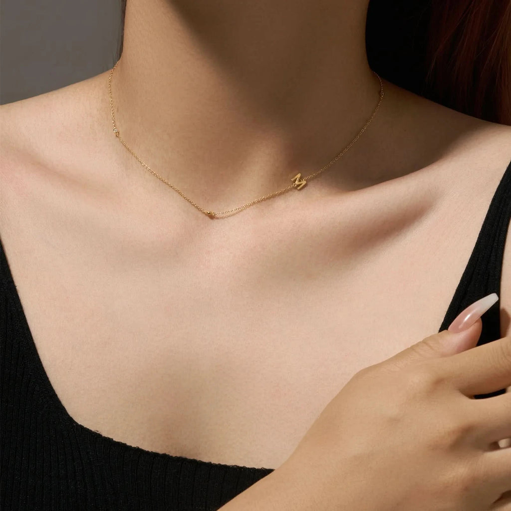 Diamond Initial Letter Silver Necklace-M