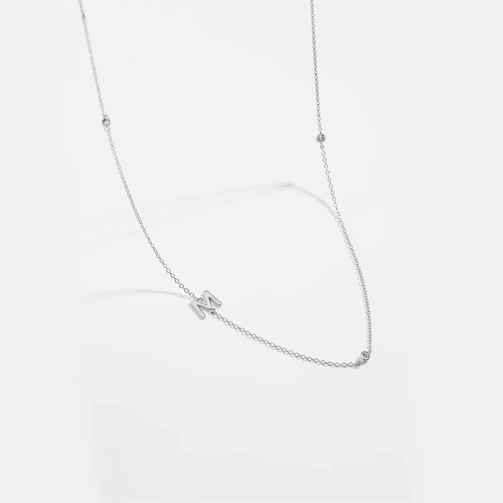 Diamond Initial Letter Silver Necklace-M