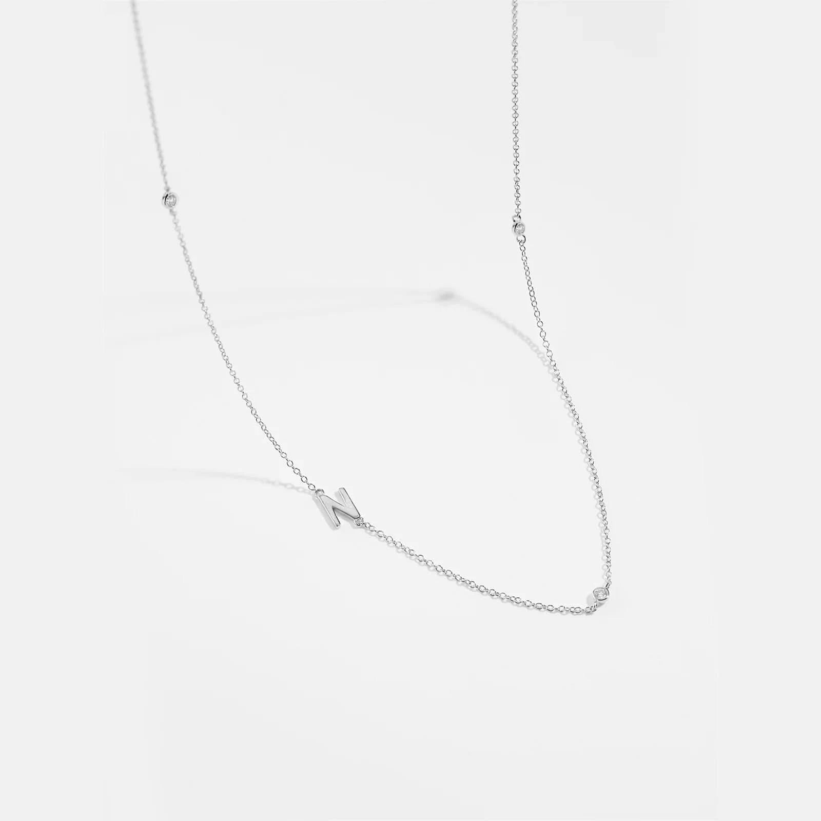 Diamond Initial Letter Silver Necklace-N
