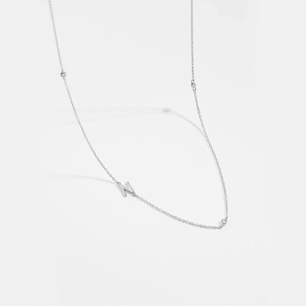 Diamond Initial Letter Silver Necklace-N