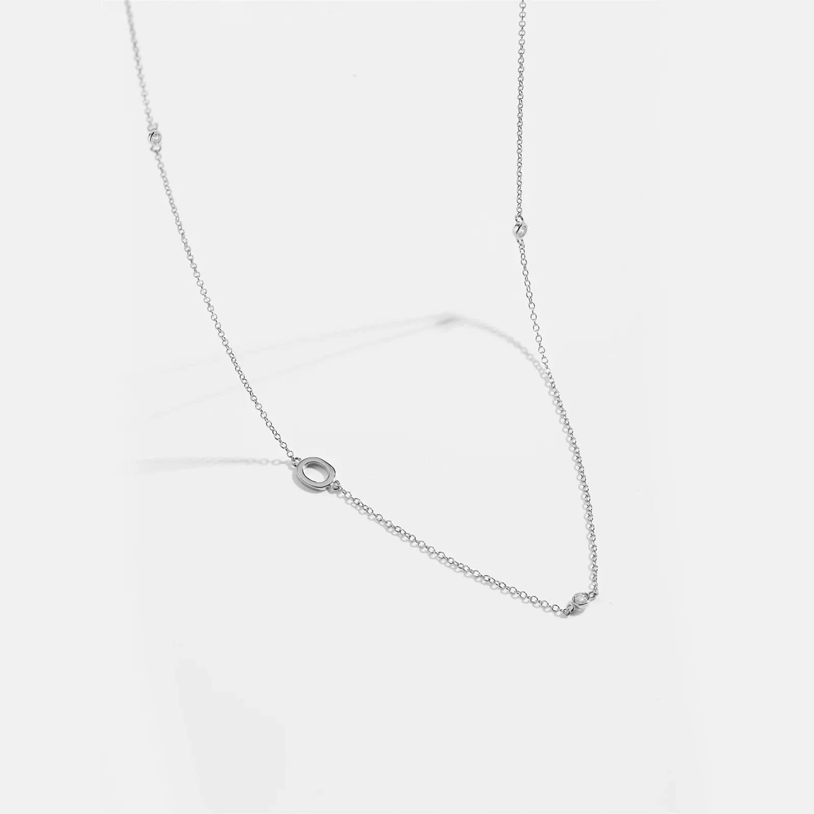 Diamond Initial Letter Silver Necklace-O