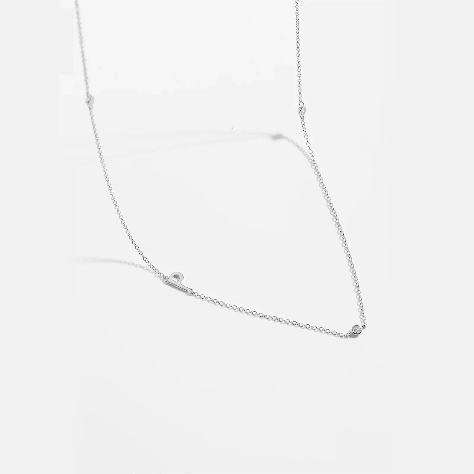 Diamond Initial Letter Silver Necklace-P