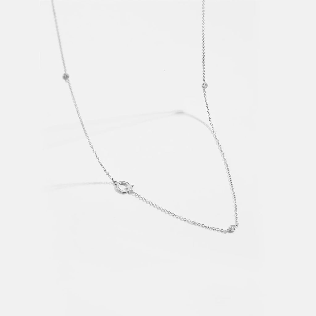 Diamond Initial Letter Silver Necklace-Q