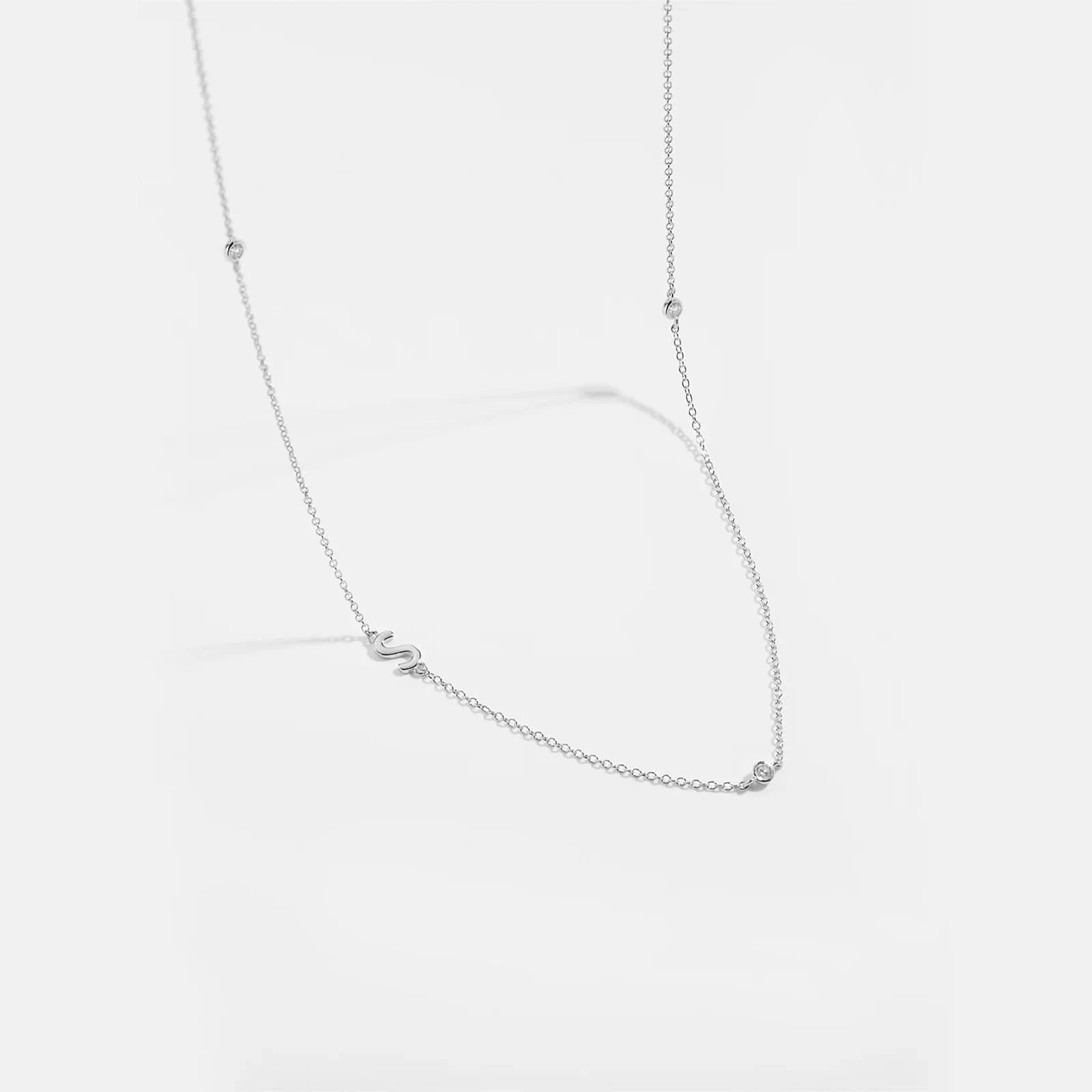 Diamond Initial Letter Silver Necklace-S