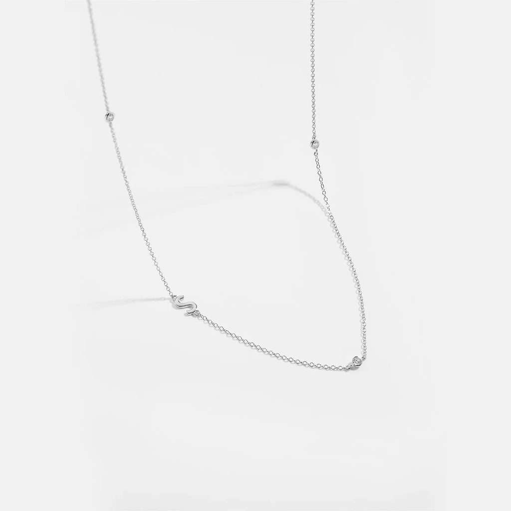 Diamond Initial Letter Silver Necklace-S