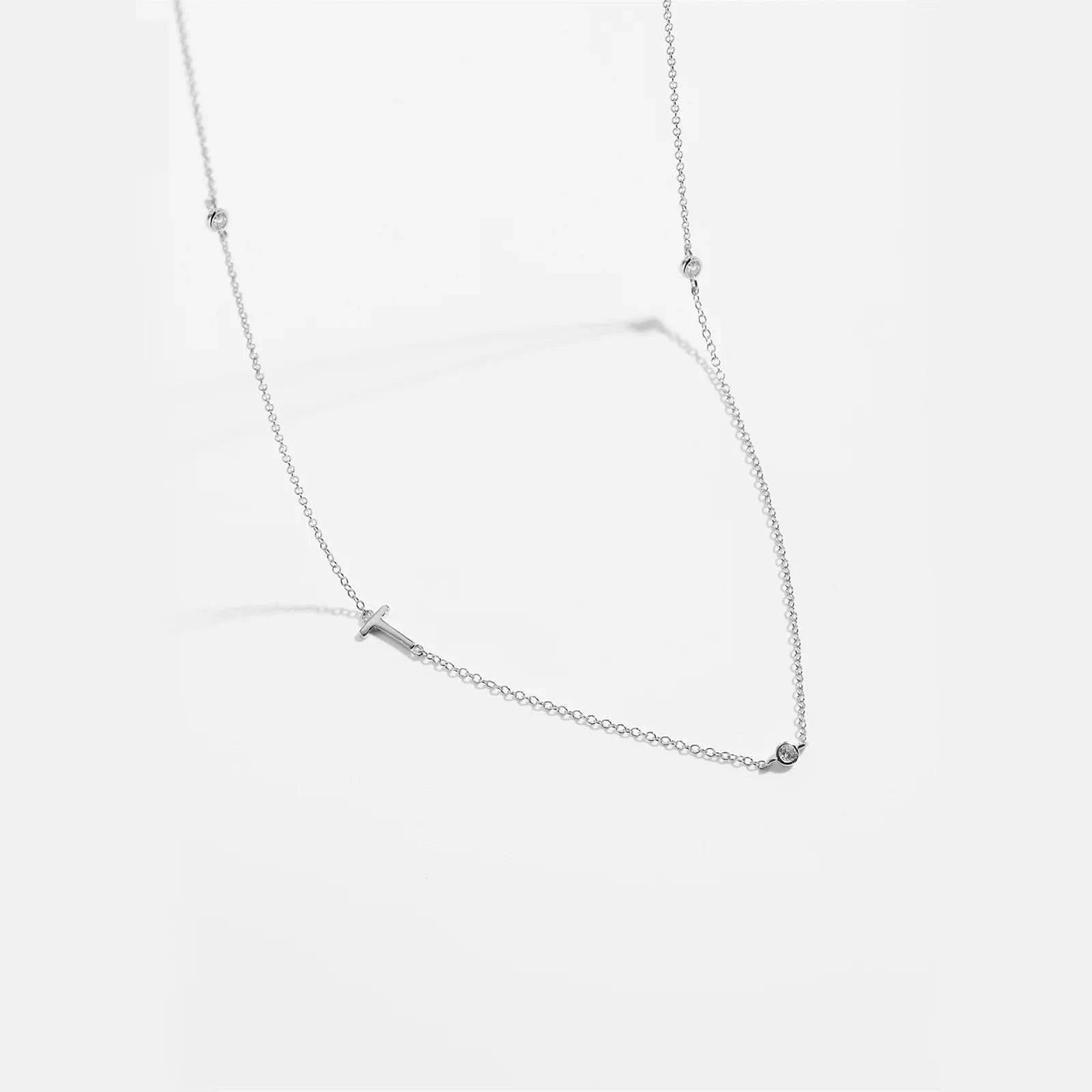 Diamond Initial Letter Silver Necklace-T