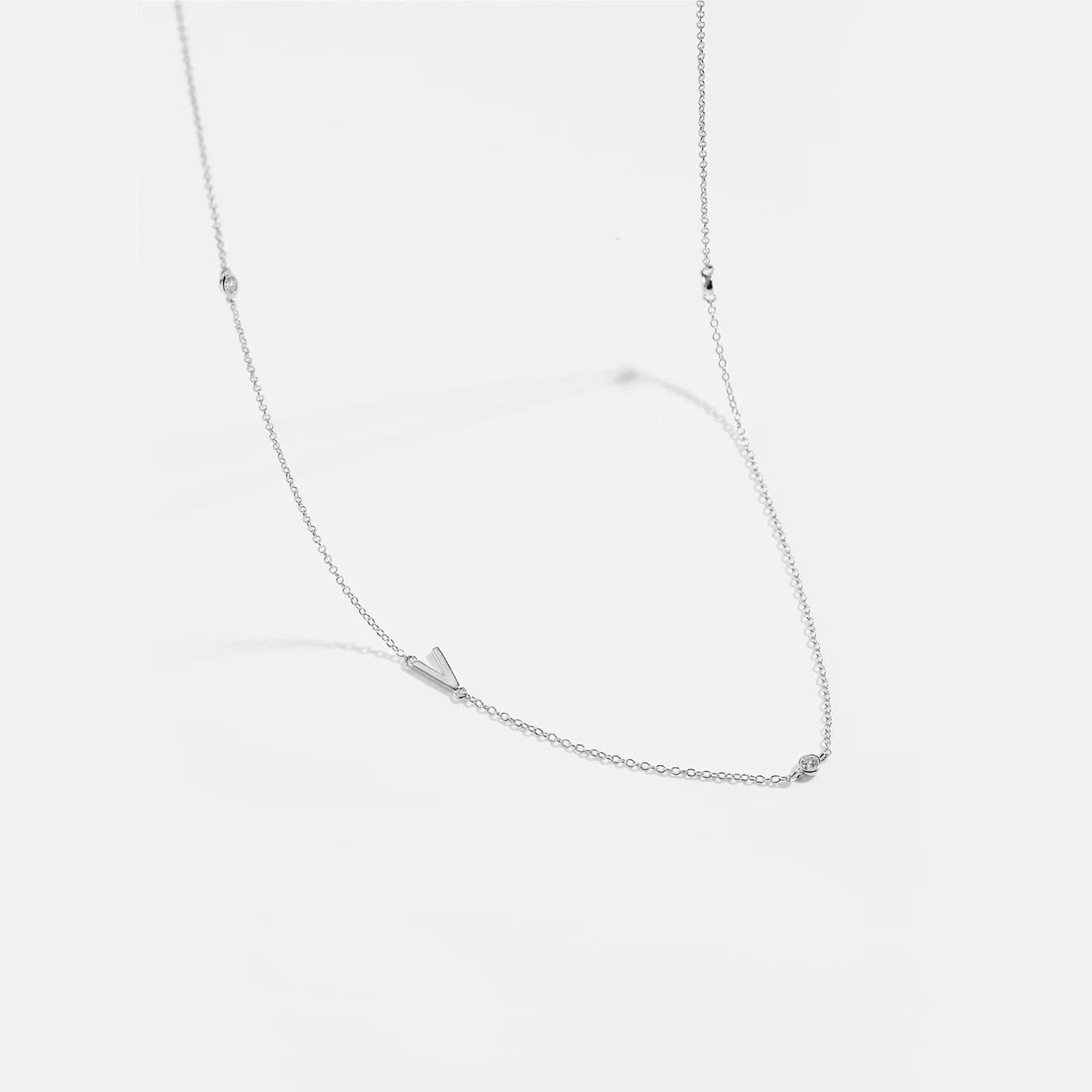 Diamond Initial Letter Silver Necklace-V