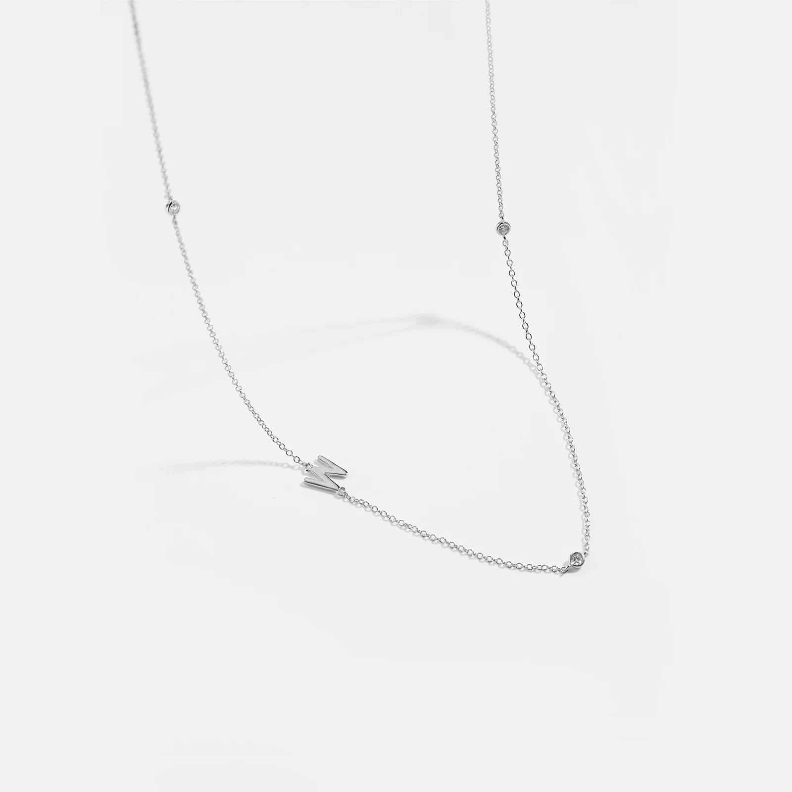 Diamond Initial Letter Silver Necklace-W