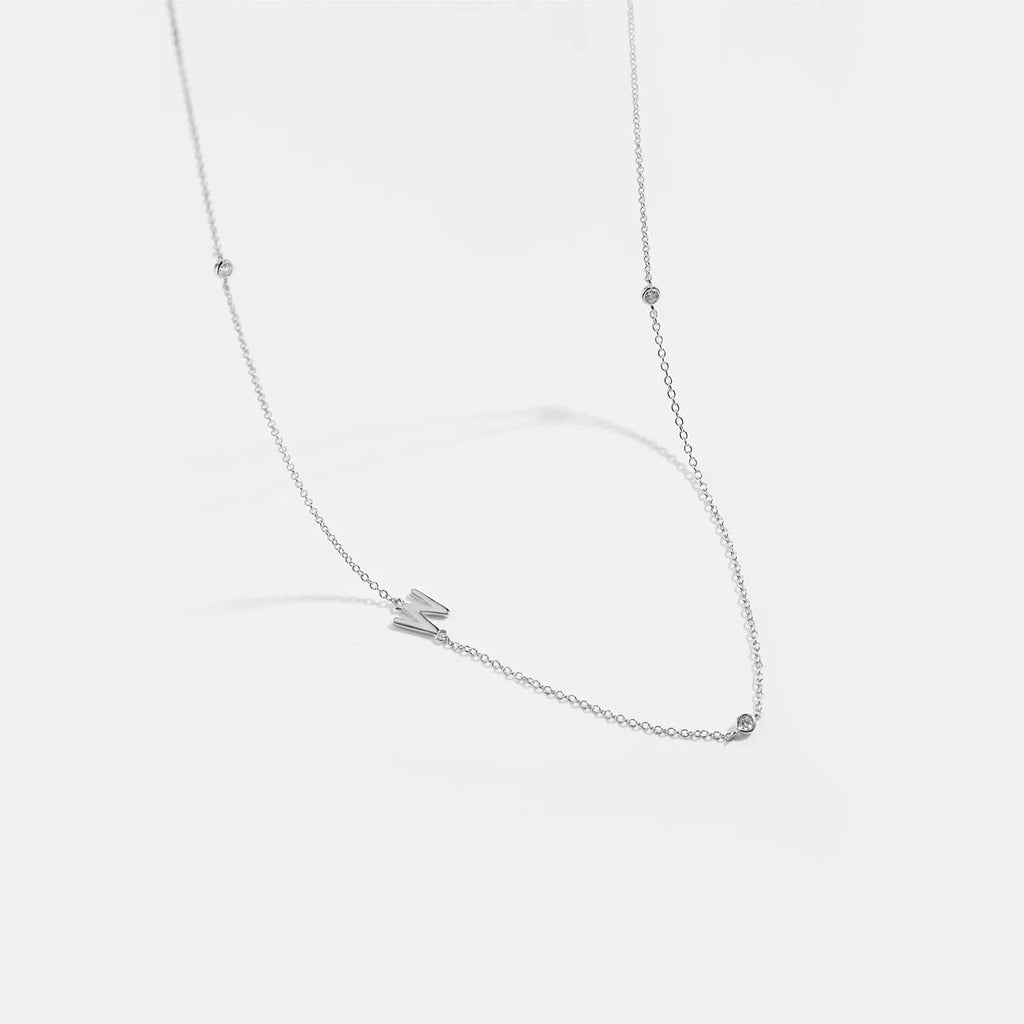 Diamond Initial Letter Silver Necklace-W