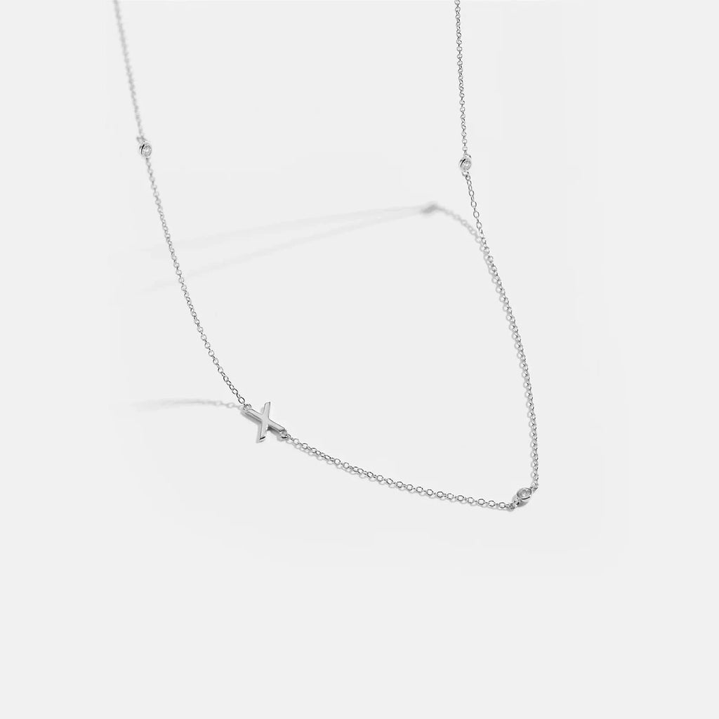 Diamond Initial Letter Silver Necklace-X