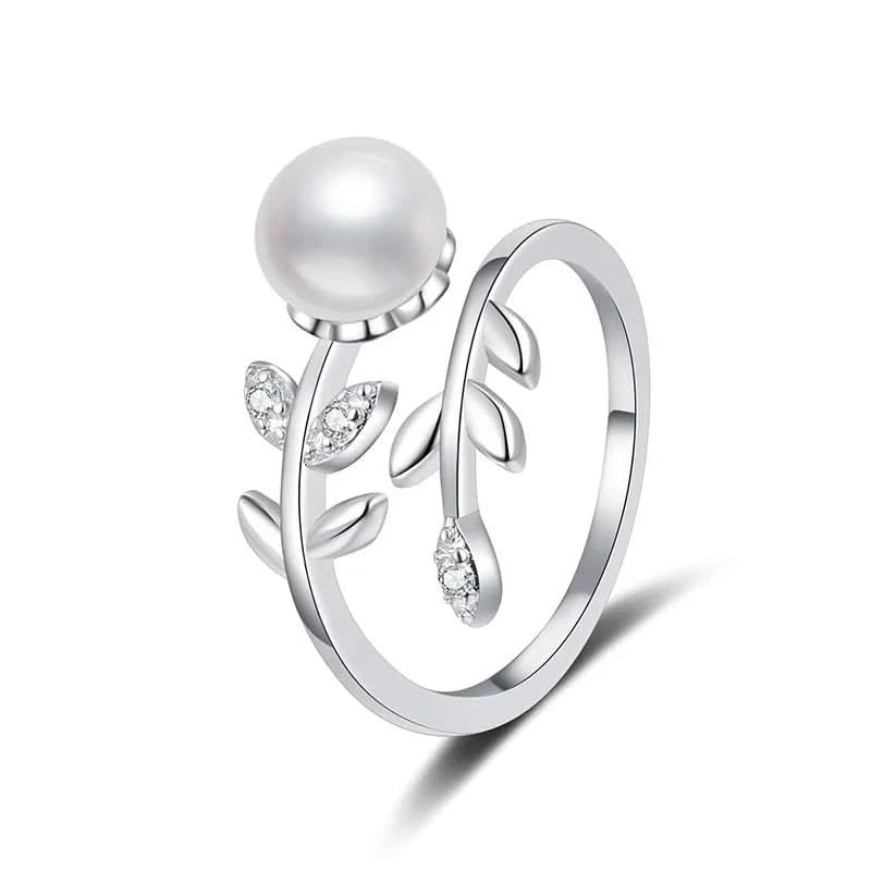 Diamond Leaves Pearls Ring