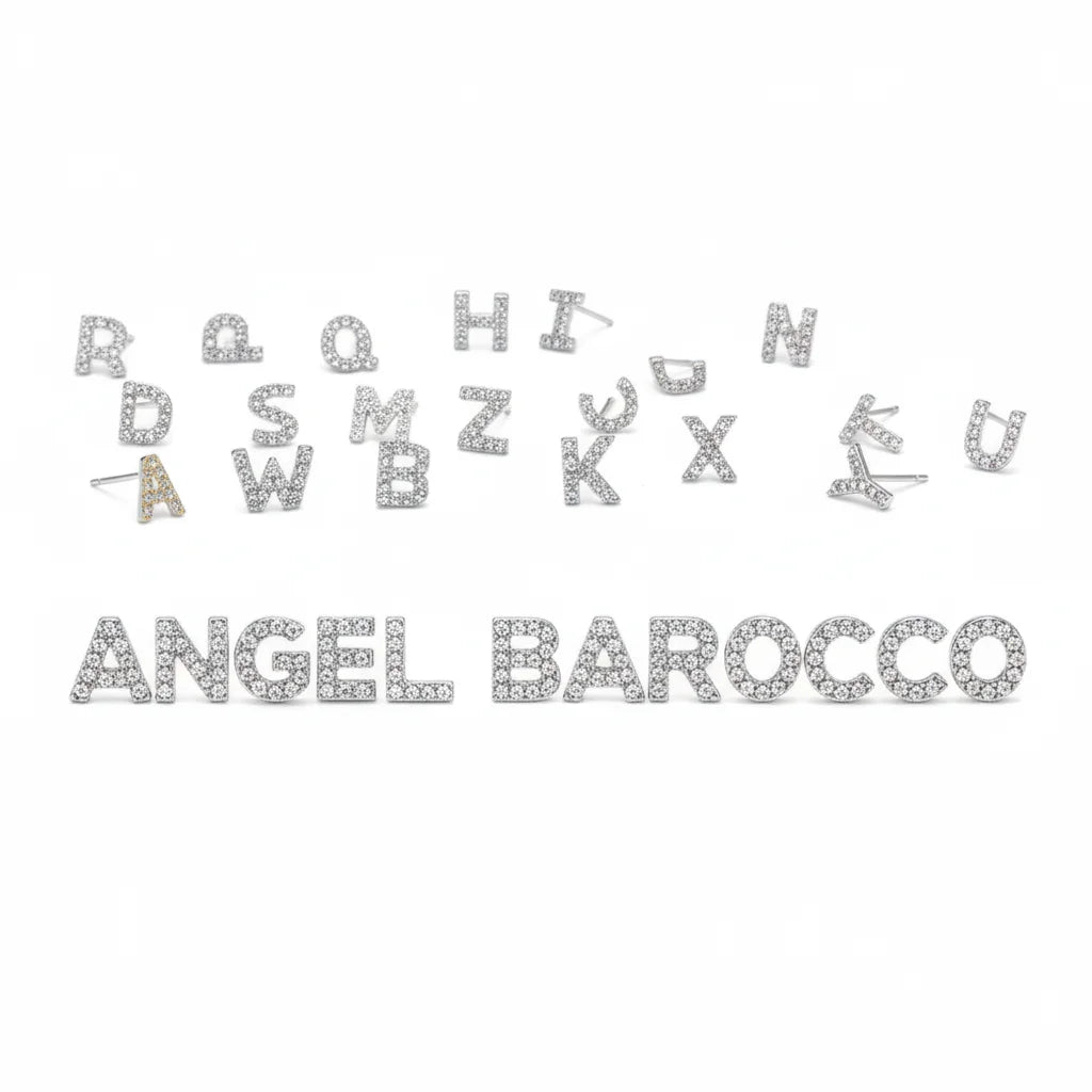 Diamond Letter Initial Silver Stud Earring- a pair