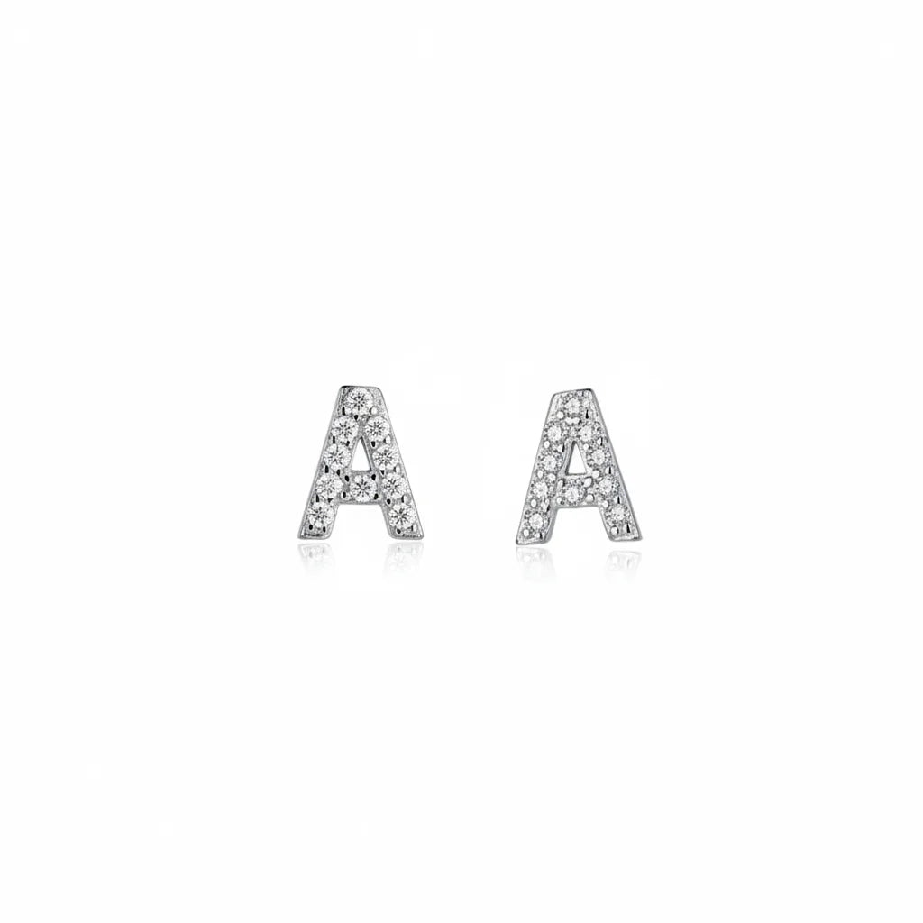 Diamond Letter Initial Silver Stud Earring- a pair