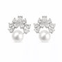 Silver-tone freshwater pearl earrings with marquise zircon petals and S925 silver posts