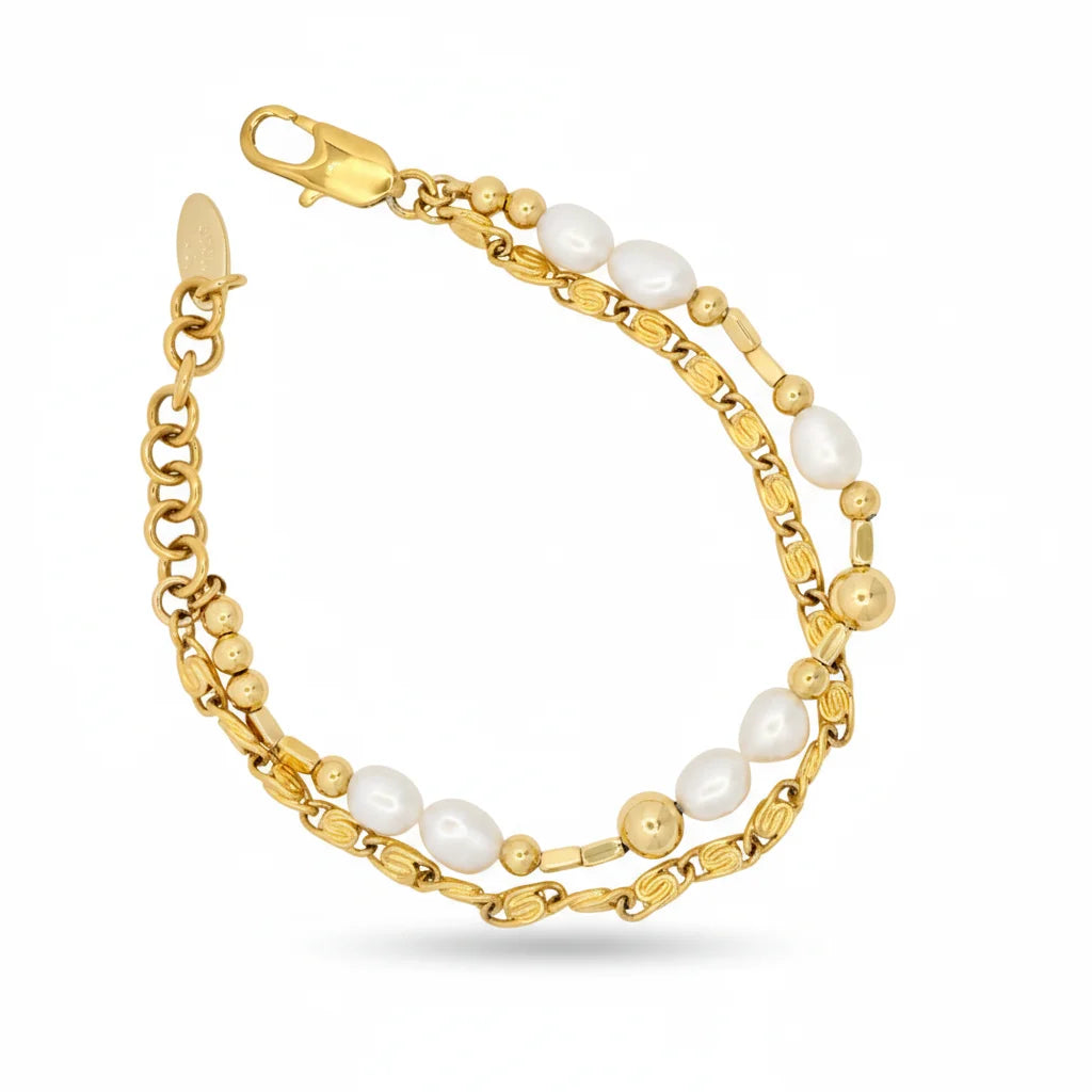 Two Layers Beaded Pearls Chain Bracelet