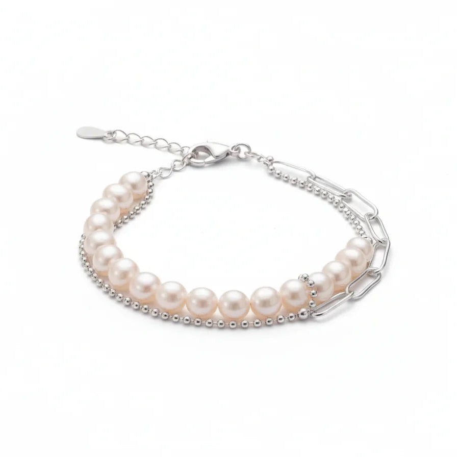 Silver Layered Graduated Freshwater Pearl Bracelet
