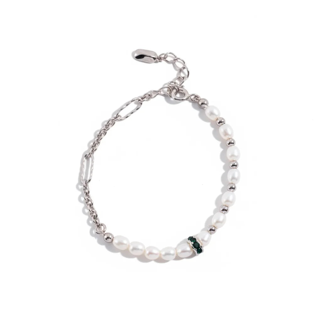 Drip Glaze Bead Gold and Pearl Bracelet