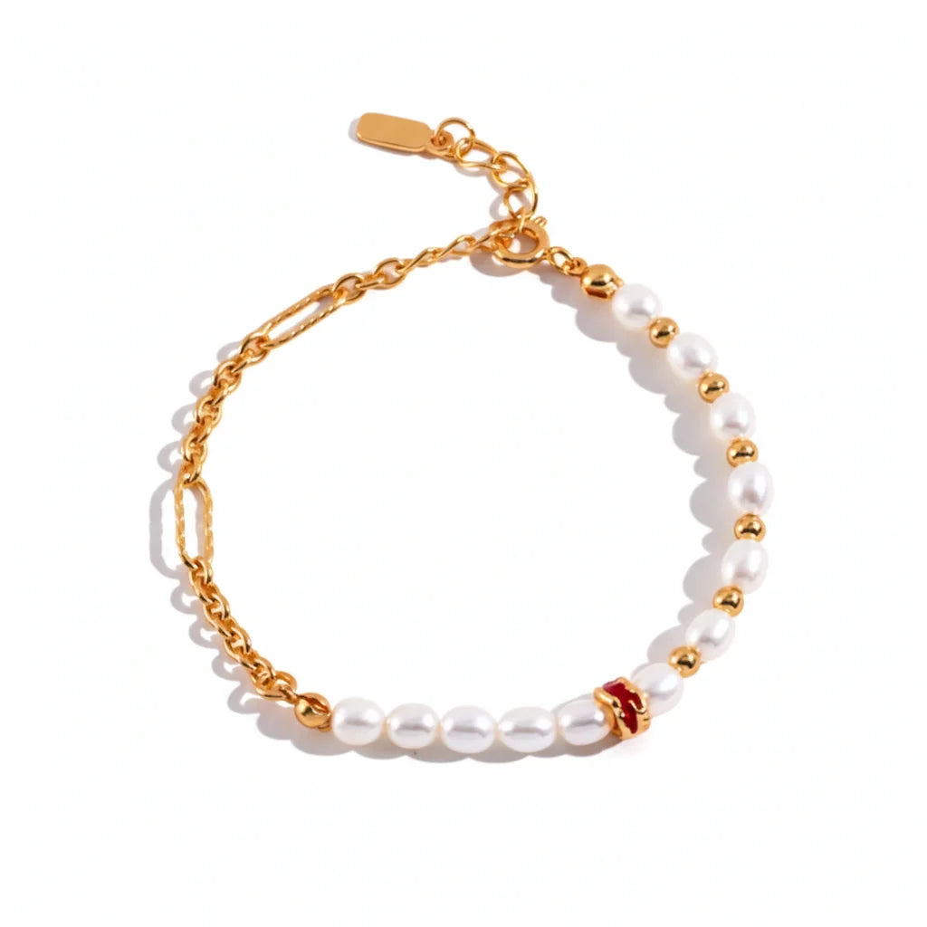 Drip Glaze Bead Gold and Pearl Bracelet
