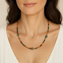 Mixed natural gemstone aventurine necklace worn at the neckline