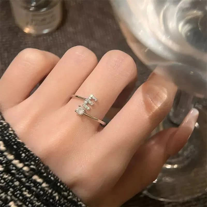 Diamond Initial Letter Silver Ring