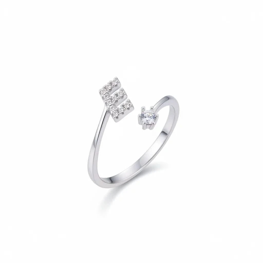 Diamond Initial Letter Silver Ring