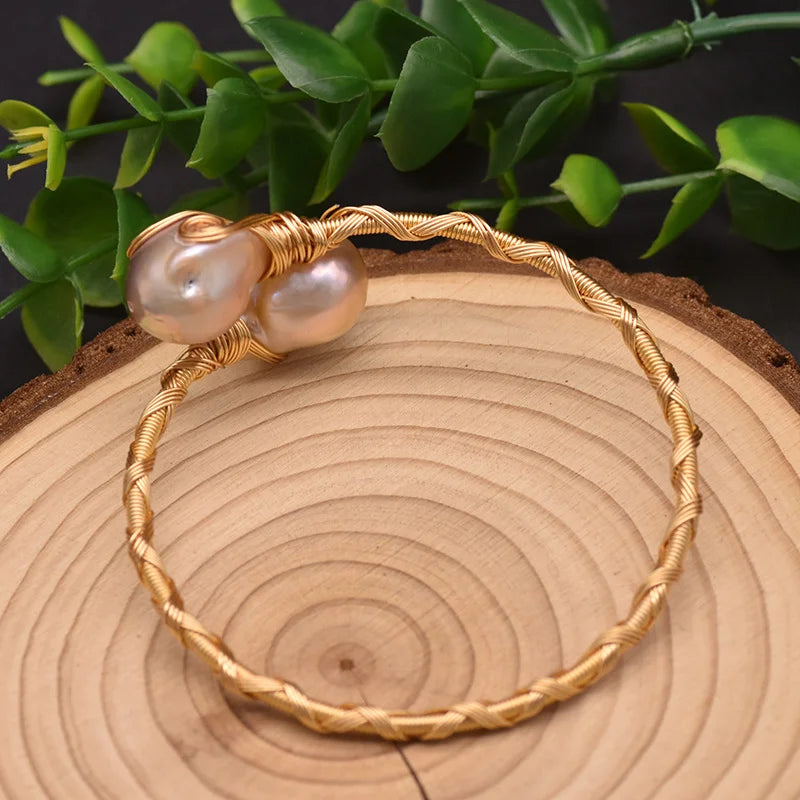 Elegant Baroque Pink Pearls with Gold Threads Bracelet