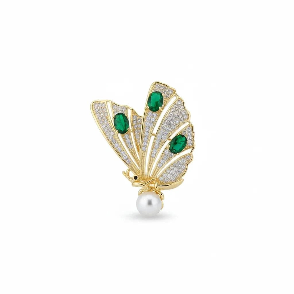 Elegant Zircon Butterfly Pearl Brooch