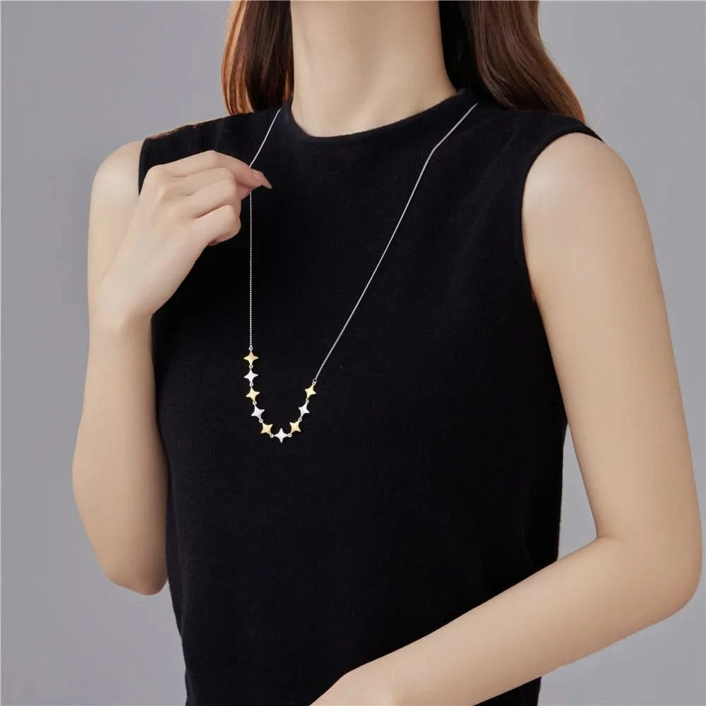 Embossed Silver and Gold Contrast Stars Necklace