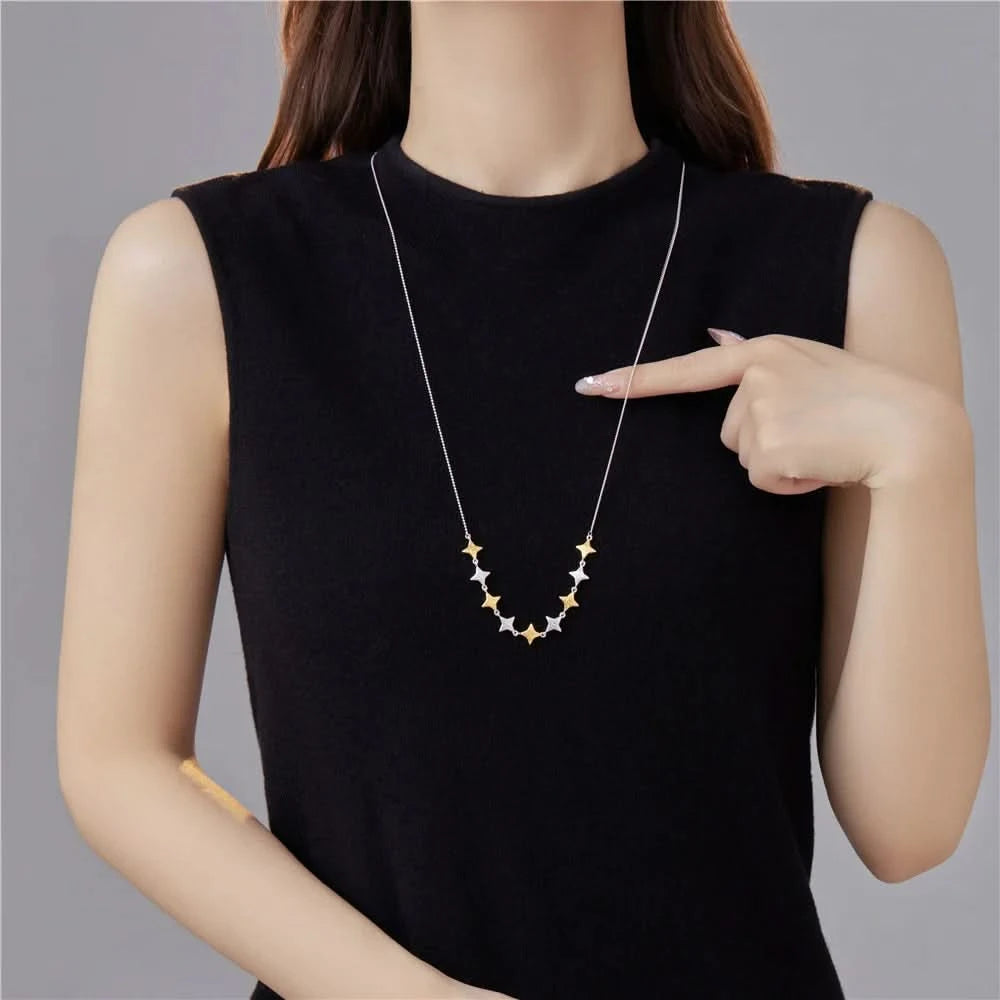 Embossed Silver and Gold Contrast Stars Necklace