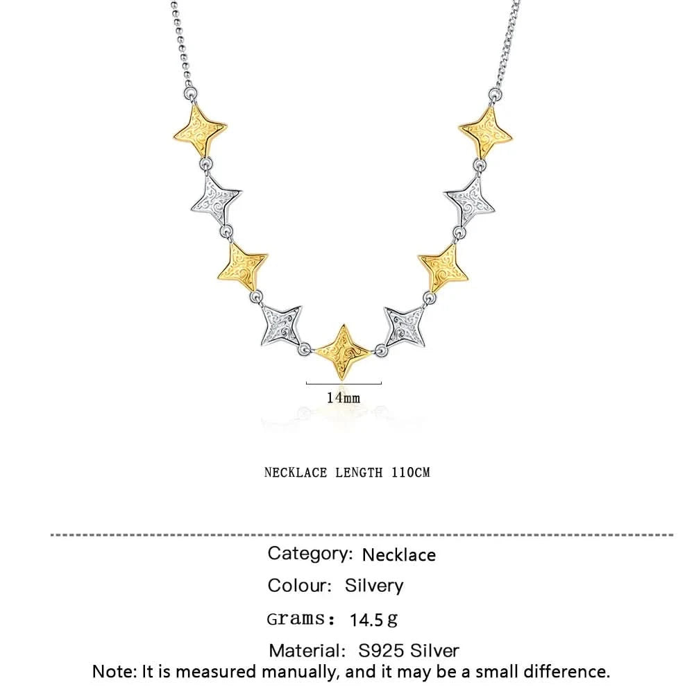 Embossed Silver and Gold Contrast Stars Necklace