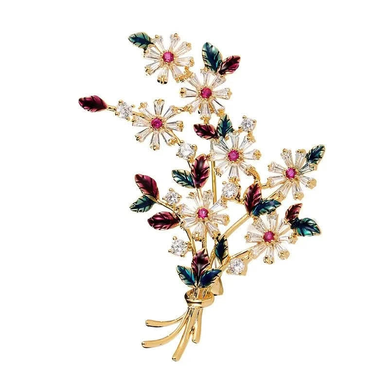 Enamel Bloom Zirconia Floral Brooch