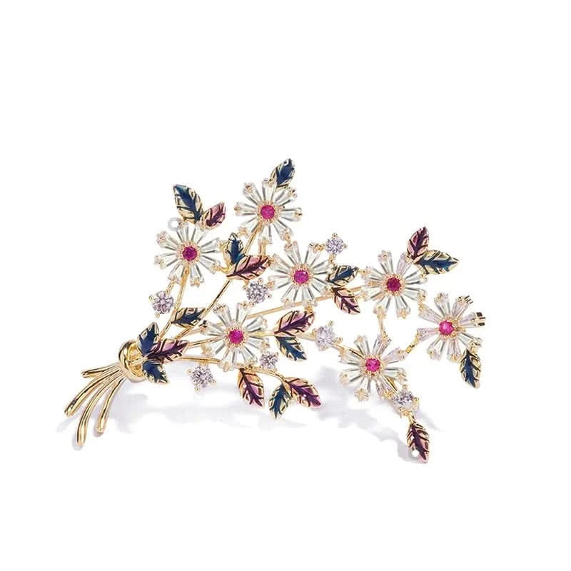 Enamel Bloom Zirconia Floral Brooch
