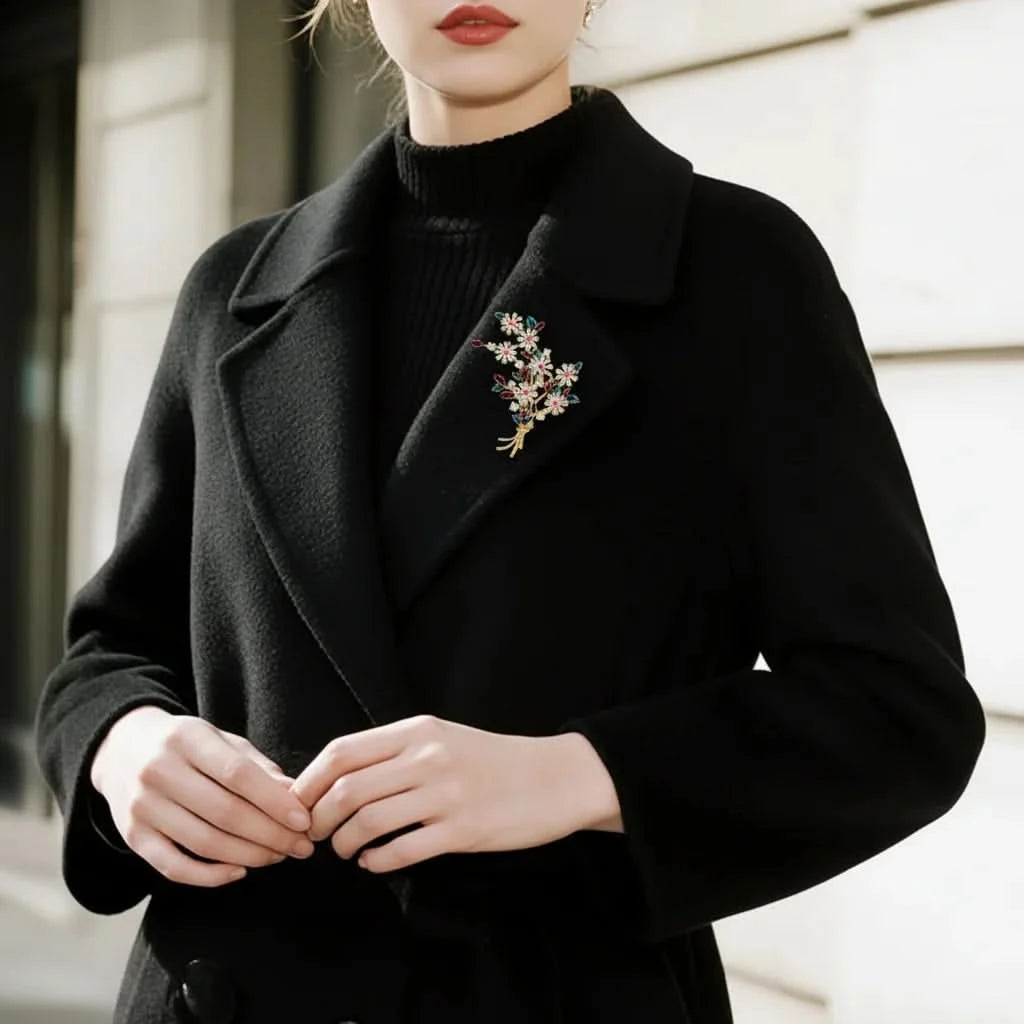 Enamel Bloom Zirconia Floral Brooch