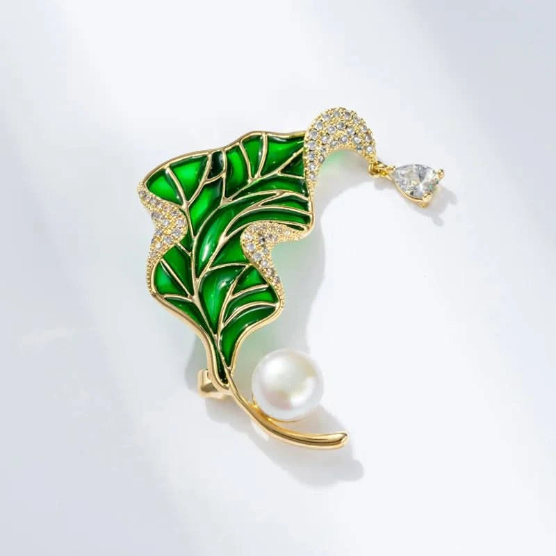Enamel Leaf Brooch