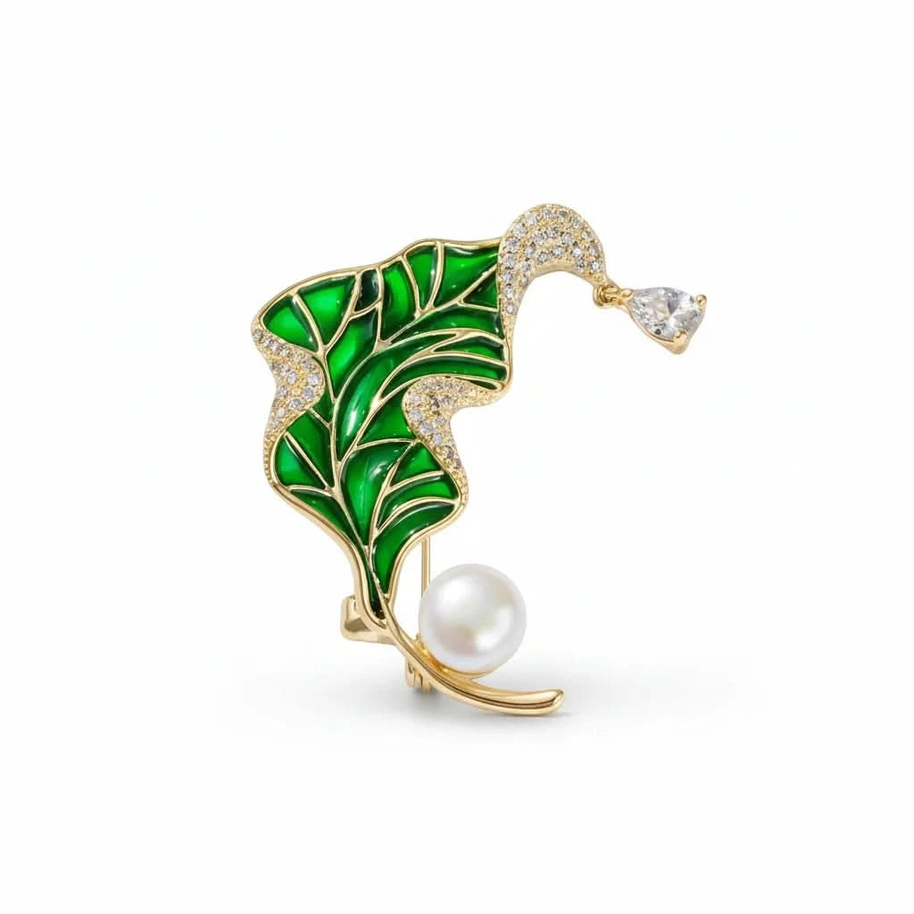Enamel Leaf Brooch