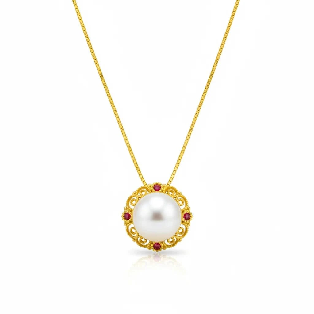 Engraved Pearl Pendant Necklace Diamond