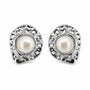 Silver-tone hammered oval stud earrings with natural freshwater pearls