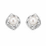 Silver-tone sculptural molten organic stud earrings with natural freshwater pearls