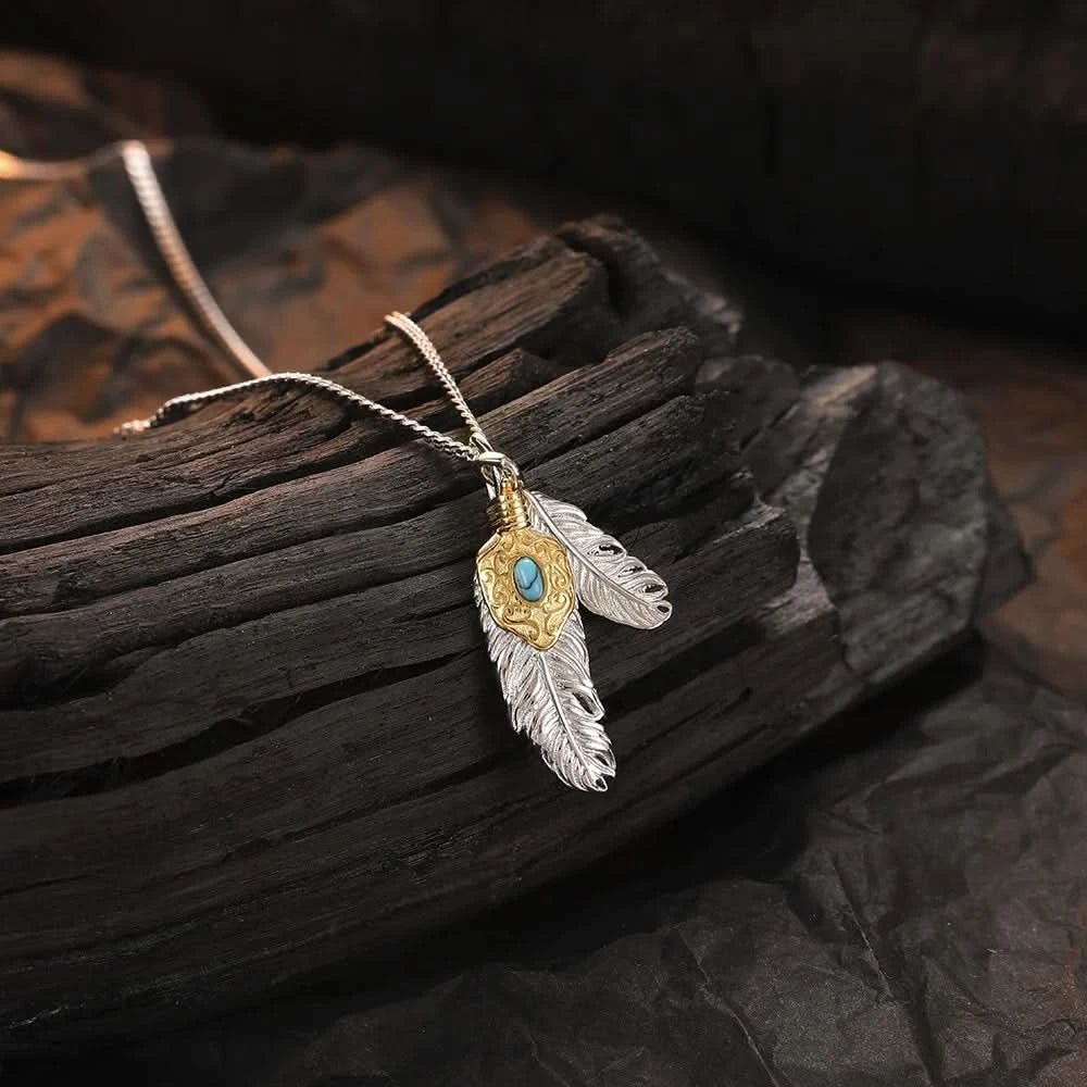 Feather Charm Turquoise Necklace