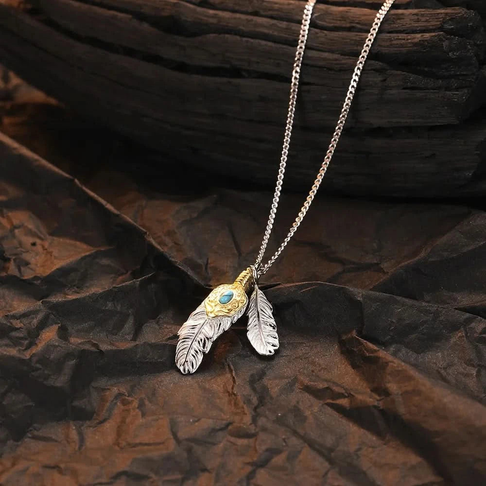 Feather Charm Turquoise Necklace