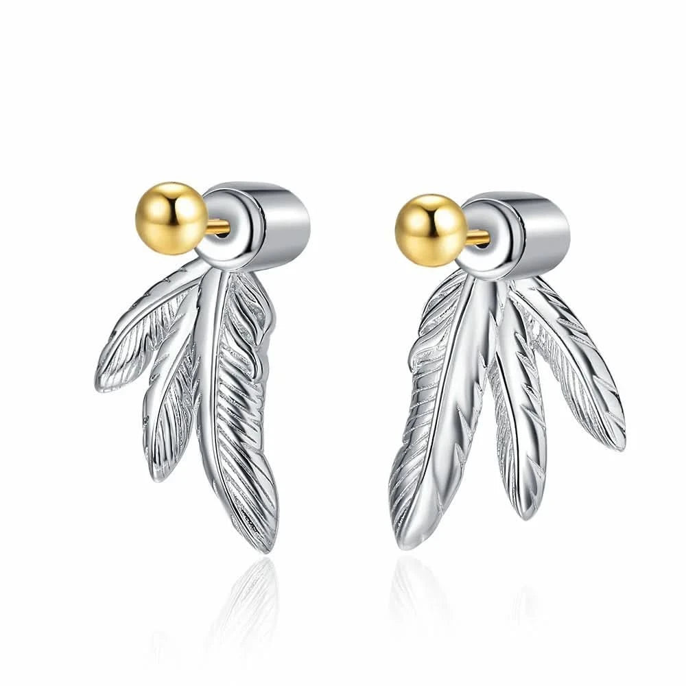 Feather Silver Stud Earrings