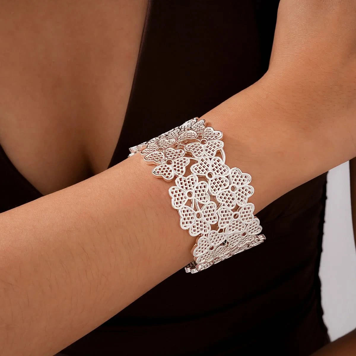 Floral Lace Open Cuff Bangle